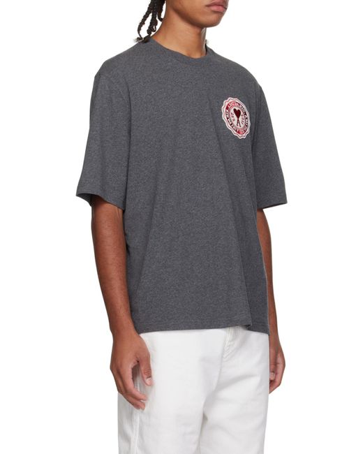 AMI Gray Logo-Patch Oversized T-Shirt for men