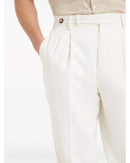 Brunello Cucinelli White High-Waist Tapered Trousers for men