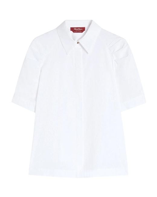 Max Mara White Studio Amore Ruched Short-Sleeved Shirt