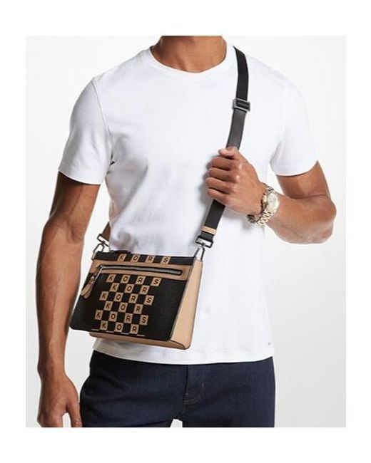 Michael Kors Black Hudson Logo-Print Messenger Bag for men