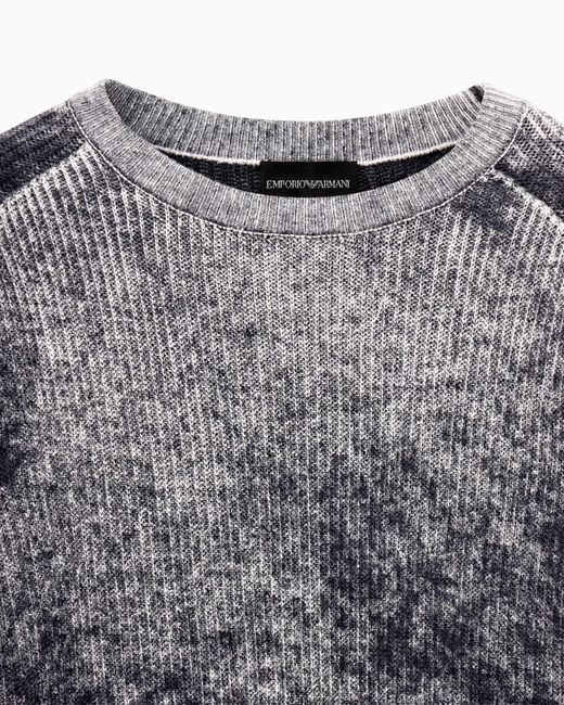 Emporio Armani Gray Ribbed Virgin Wool Sweater With Melange Print for men