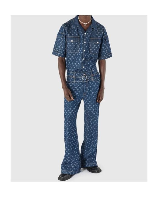 MARINE SERRE Blue Denim Loose Short Sleeves Shirt for men