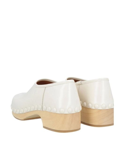 Chloé White Minimalist Leather Clog Wedge Heels