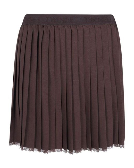 Twinset Brown Pleated Crêpe Mini Skirt