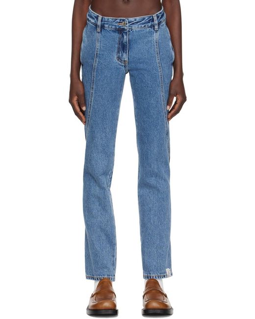 Adererror Blue Stitched Belt-Loop Jeans for men