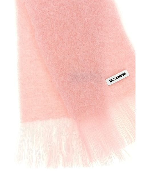 Jil Sander Pink Brushed Logo Patch Scarf