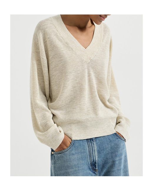 Brunello Cucinelli White V-Neck Knitted Sweater