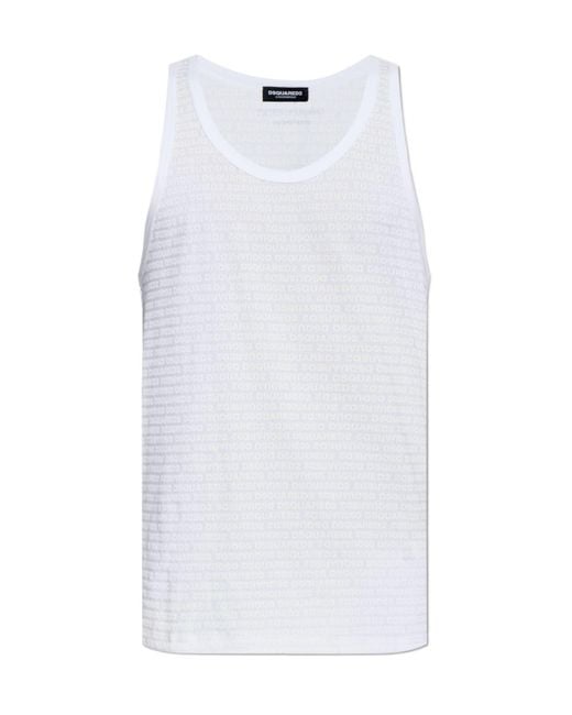 DSquared² White Allover Logo Printed Tank Top for men
