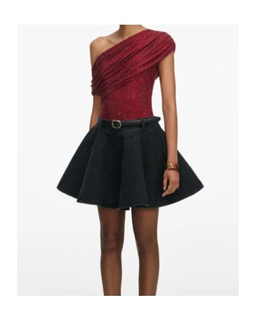 Self-Portrait Black Draped One-Shoulder Top