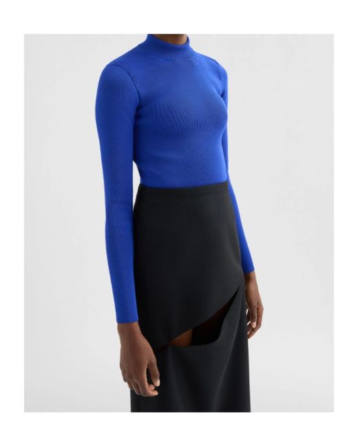 Jil Sander Blue Technical Mock-Neck Sweater