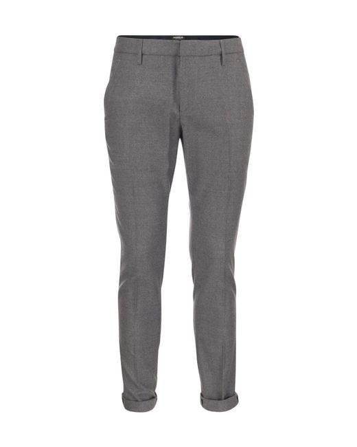 Dondup Gray Mid-Rise Slim-Fit Tailored Trousers for men