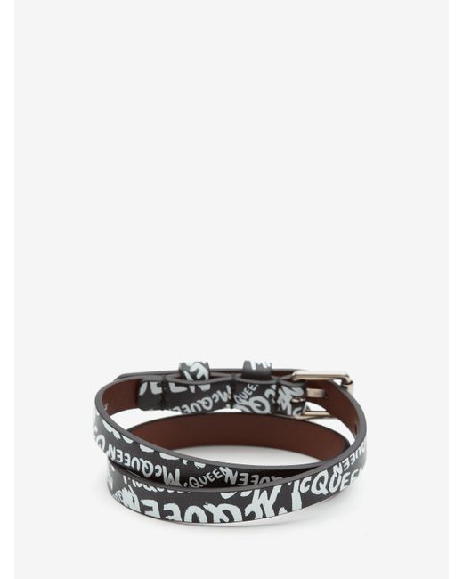 McQueen White Grafitti Print Wraparound Bracelet for men