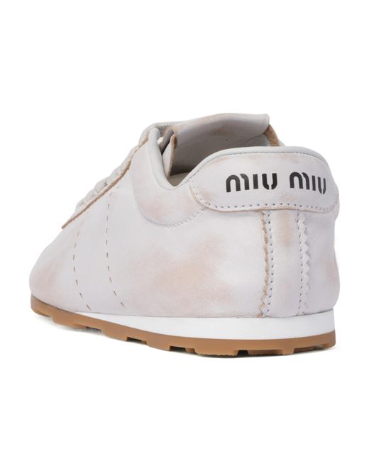Miu Miu White Bleached Nappa Leather Sneakers