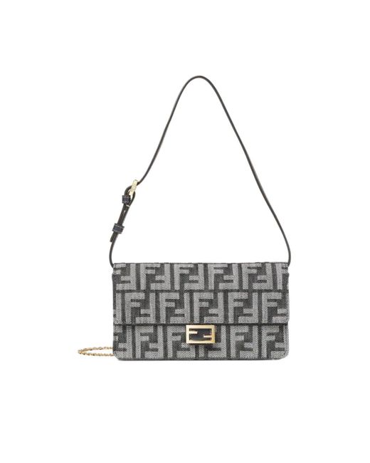 Fendi White Baguette Ff Jacquard Chain-Linked Wallet