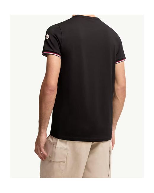 Moncler Black Tricolour-Trimmed Crewneck T-Shirt for men