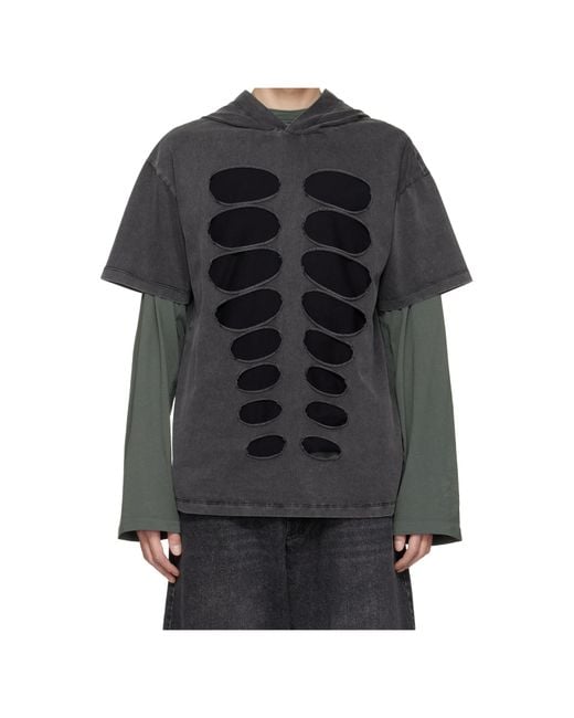 AVAVAV Black Cut-Out Hooded T-Shirt for men
