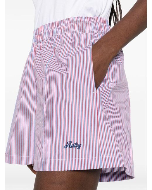 Autry Purple Embroidered Poplin Stripe Shorts