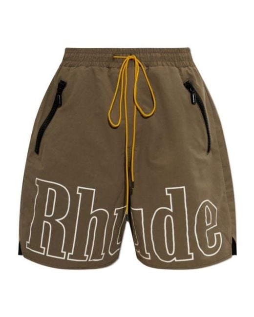 Rhude Green Logo-Print Drawstring Shorts for men
