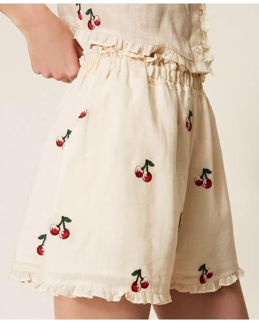 Twinset Natural Cherry Embroidered Shorts