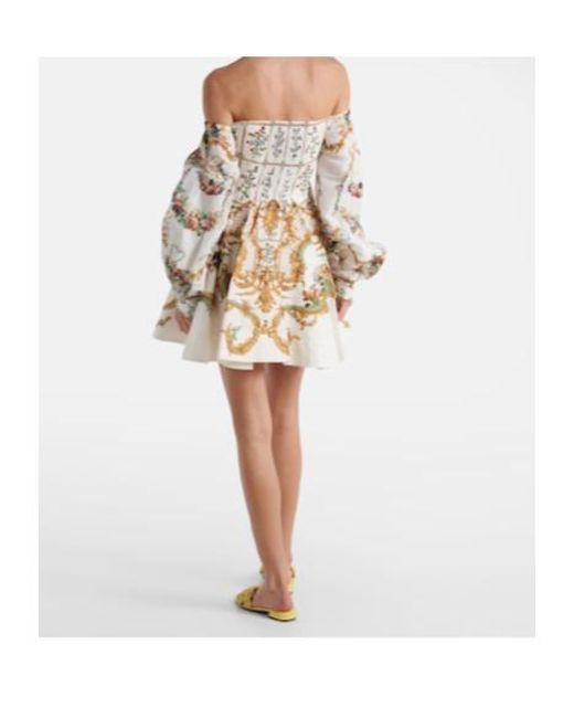 Camilla Natural Floral Linen And Silk Bustier Dress
