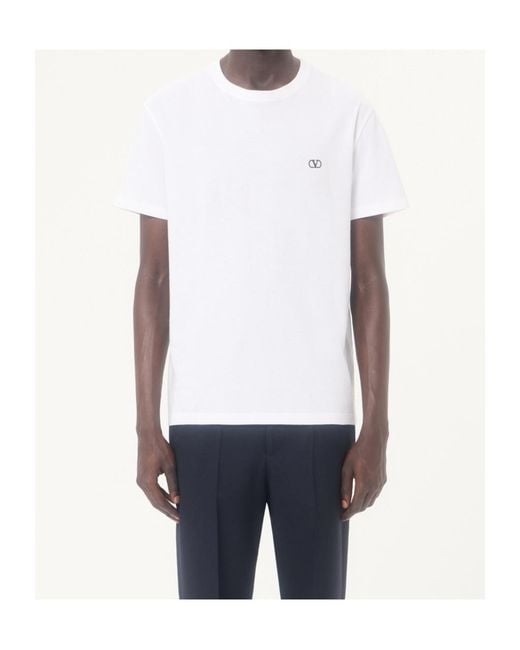 Valentino White Vlogo Embroidered Crewneck T-Shirt for men