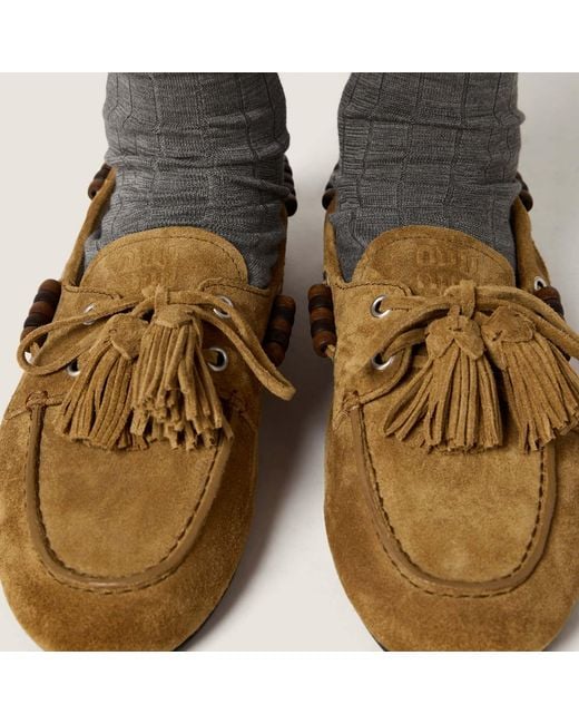Miu Miu Brown Tassel-Detailed Slip-On Loafers