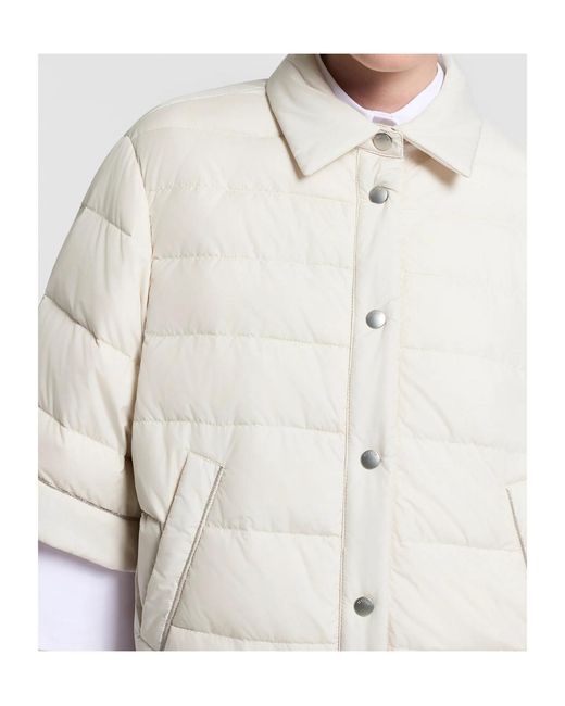 Peserico White Button-Up Quilted Cropped-Sleeved Jacket