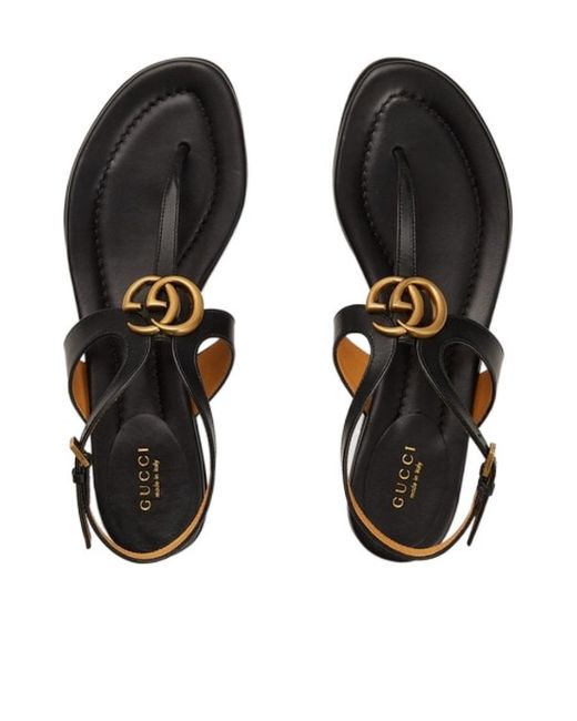 Gucci Brown Double G Leather Thong Sandals