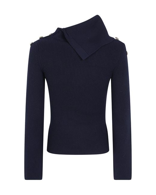 Elisabetta Franchi Blue Gem-Button Knit Pullover
