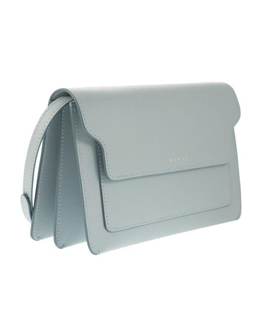 Marni Gray Logo-Print Leather Crossbody Bag