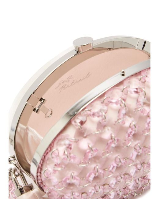Self-Portrait Pink Oval Crystal-Embellished Satin Clutch