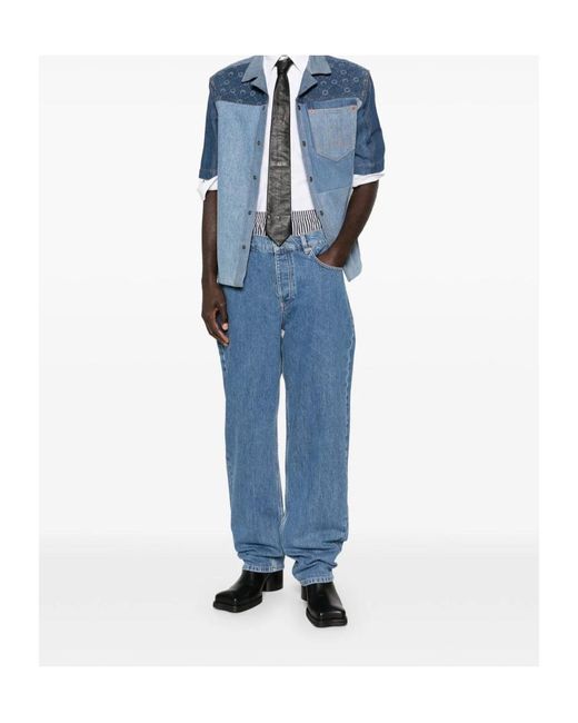 MARINE SERRE Blue Logo-Print Jeans for men