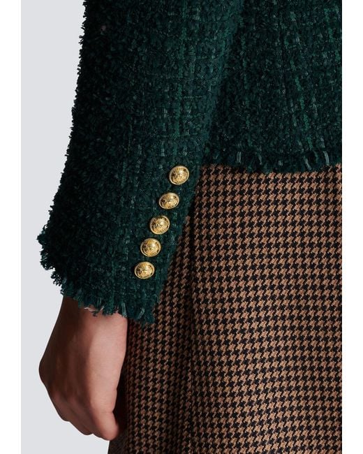Balmain Green Double Breasted Tweed Jacket