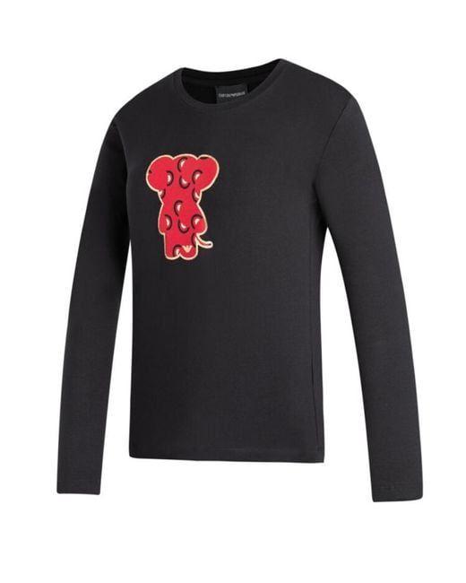 Emporio Armani Black T-Shirt With Round Neck And Long Sleeves