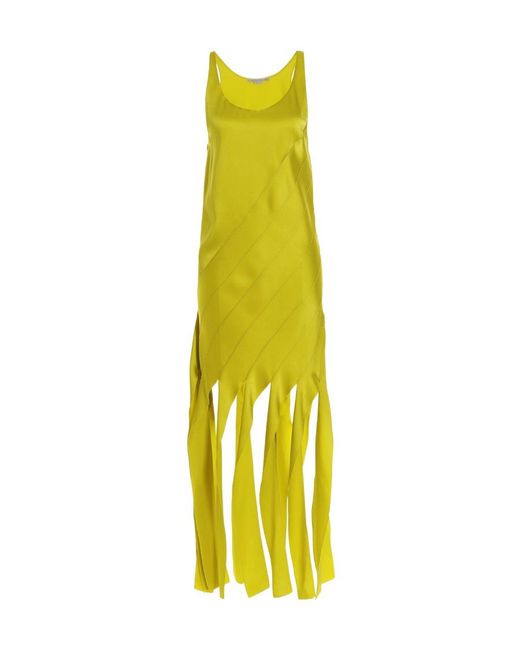 Stella McCartney Yellow Fringed Hem Sleeveless Dress