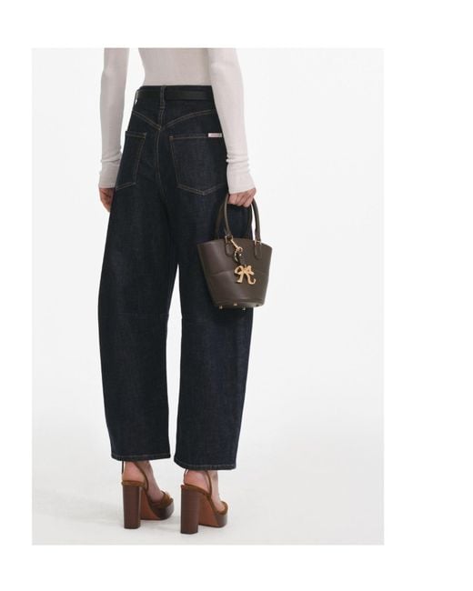 Self-Portrait Black Logo Patch Barrel-Leg Jeans