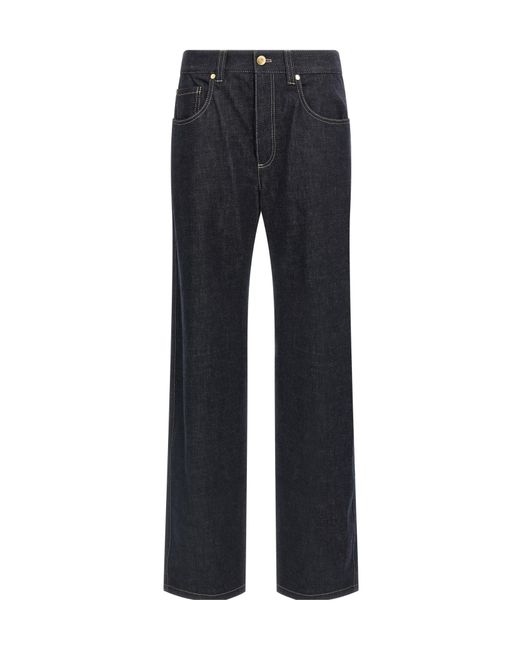 Brunello Cucinelli Blue Monile-Detailed Straight-Leg Jeans