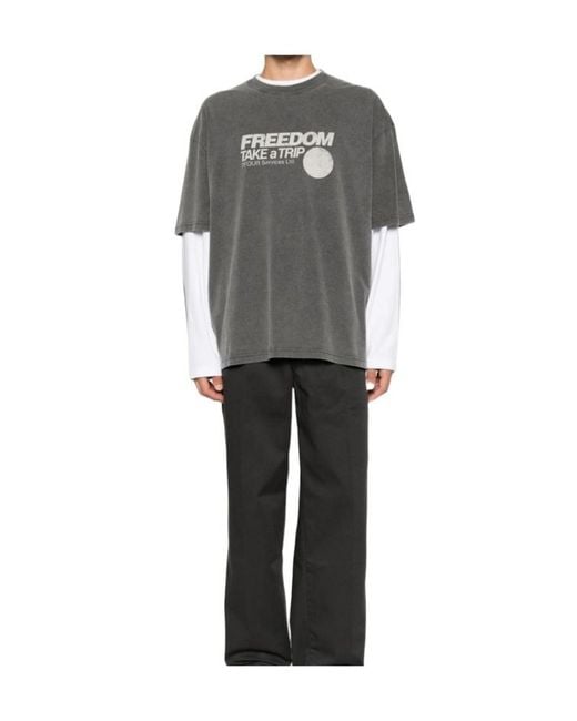 7 For All Mankind Gray Graphic-Print Crew-Neck T-Shirt for men