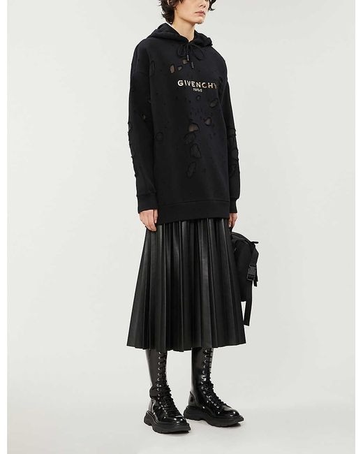 Givenchy Blue Distressed Logo-Print Cotton Hoodie