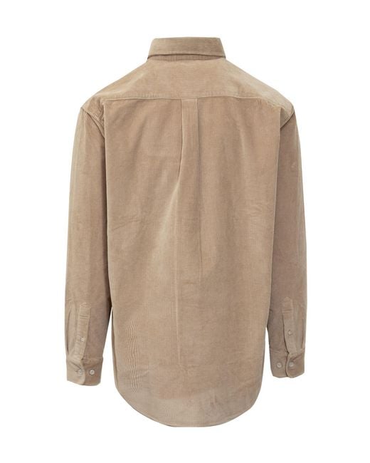 Drole de Monsieur Brown Drôle De Monsieur La Chemise Logo Embroidered Corduroy Shirt for men
