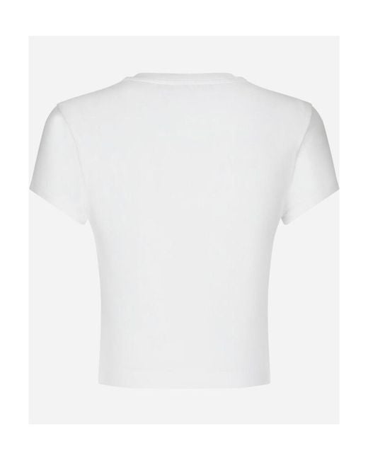 Dolce & Gabbana White Logo Embroidered Cropped T-Shirt