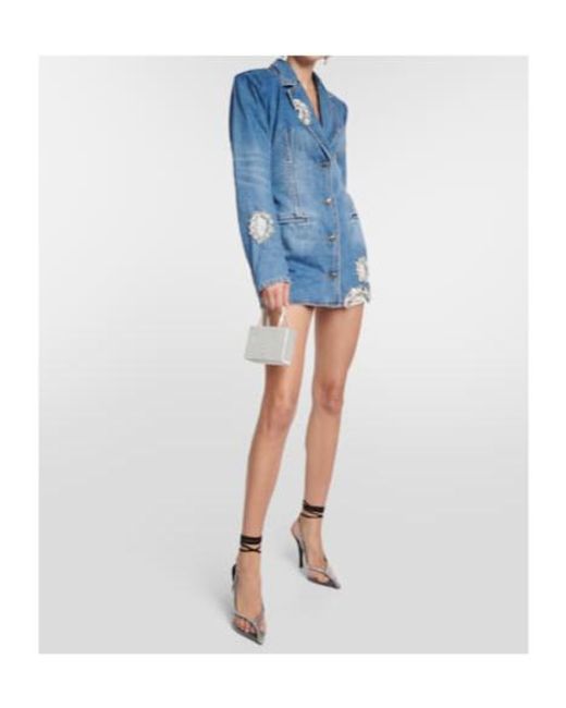 Area Blue Embellished Cutout Denim Blazer