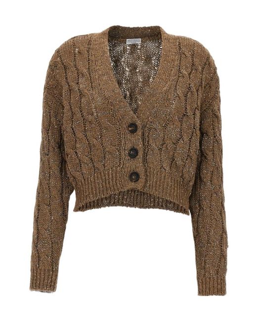 Brunello Cucinelli Brown Logo Knitted Cardigan