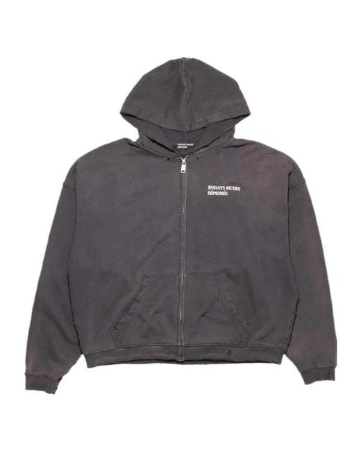 Enfants Riches Deprimes Gray Distressed Logo-Print Hoodie for men