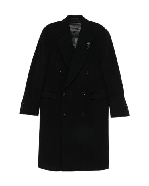 Lardini Black Double-Breasted Peaked-Lapel Coat for men