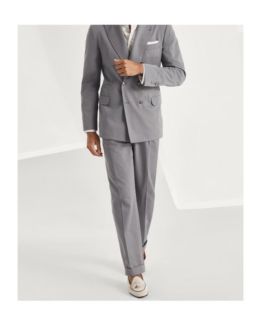 Brunello Cucinelli Gray Gabardine Cotton-Cashmere Blazer for men