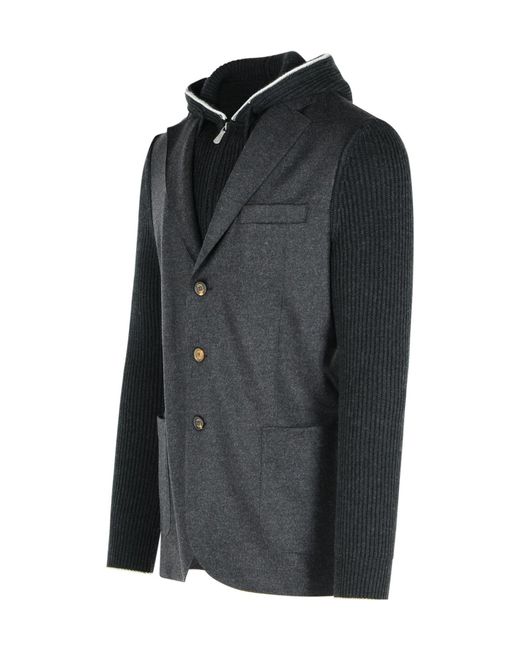 Eleventy Black Knit Insert Hooded Jacket for men