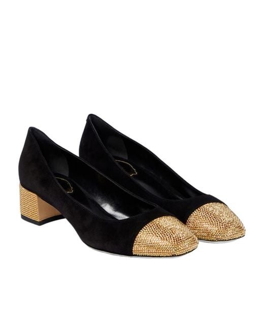 Rene Caovilla Black Bonnie Embellished Suede Pumps