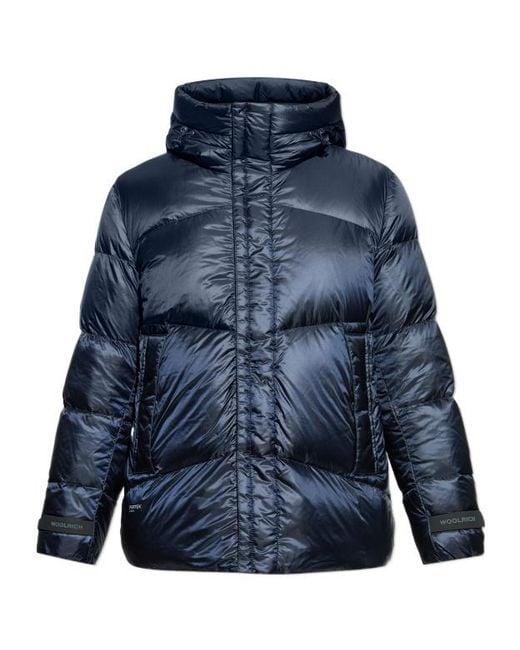 Woolrich Blue High-Neck Hooded Down Jacket for men