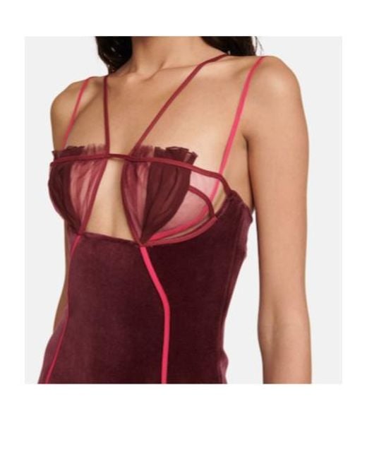 Nensi Dojaka Red Cutout Velvet And Mesh Minidress